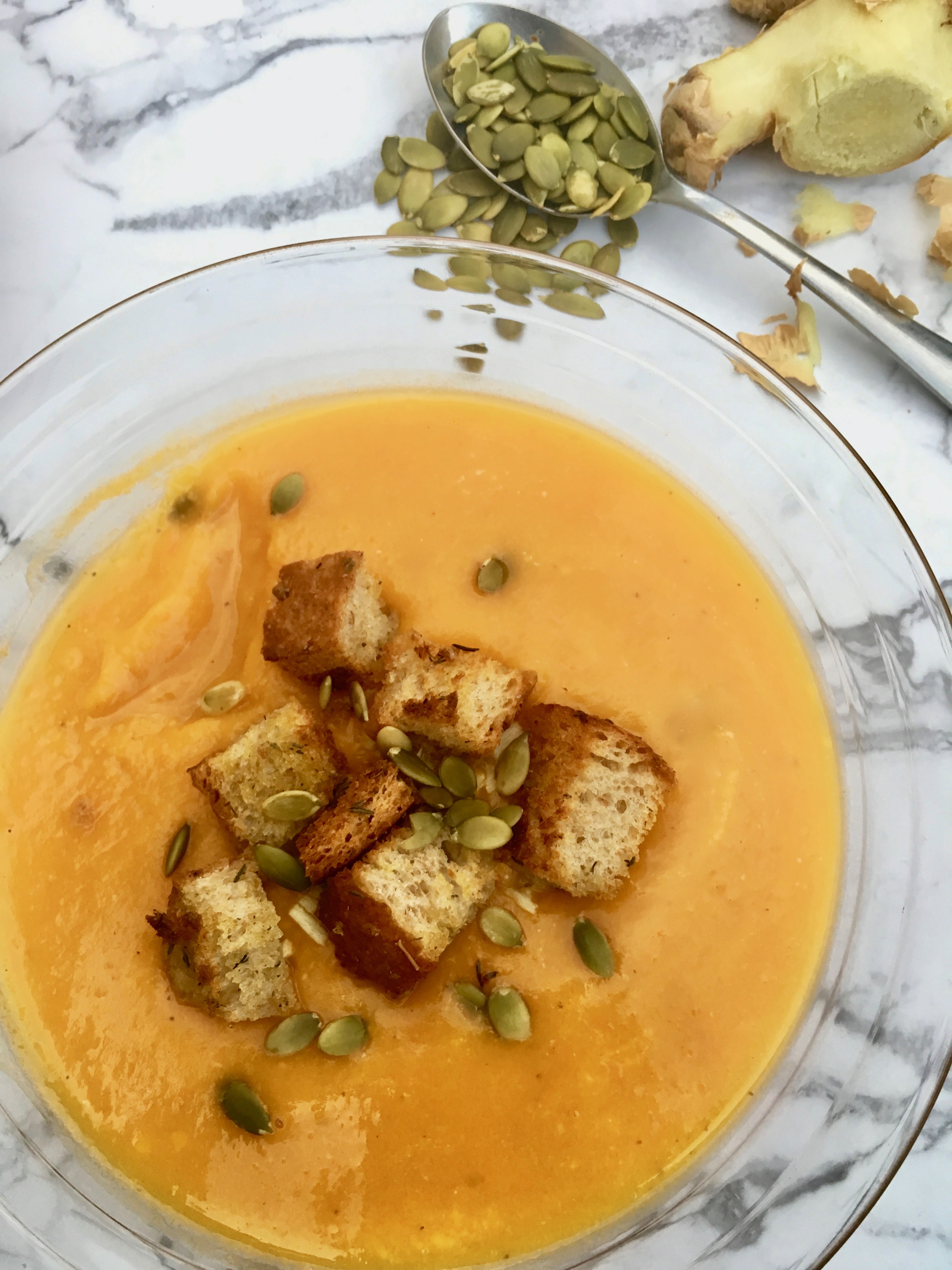 Roasted Butternut Squash & Ginger Soup with Herbed Croutons Chef