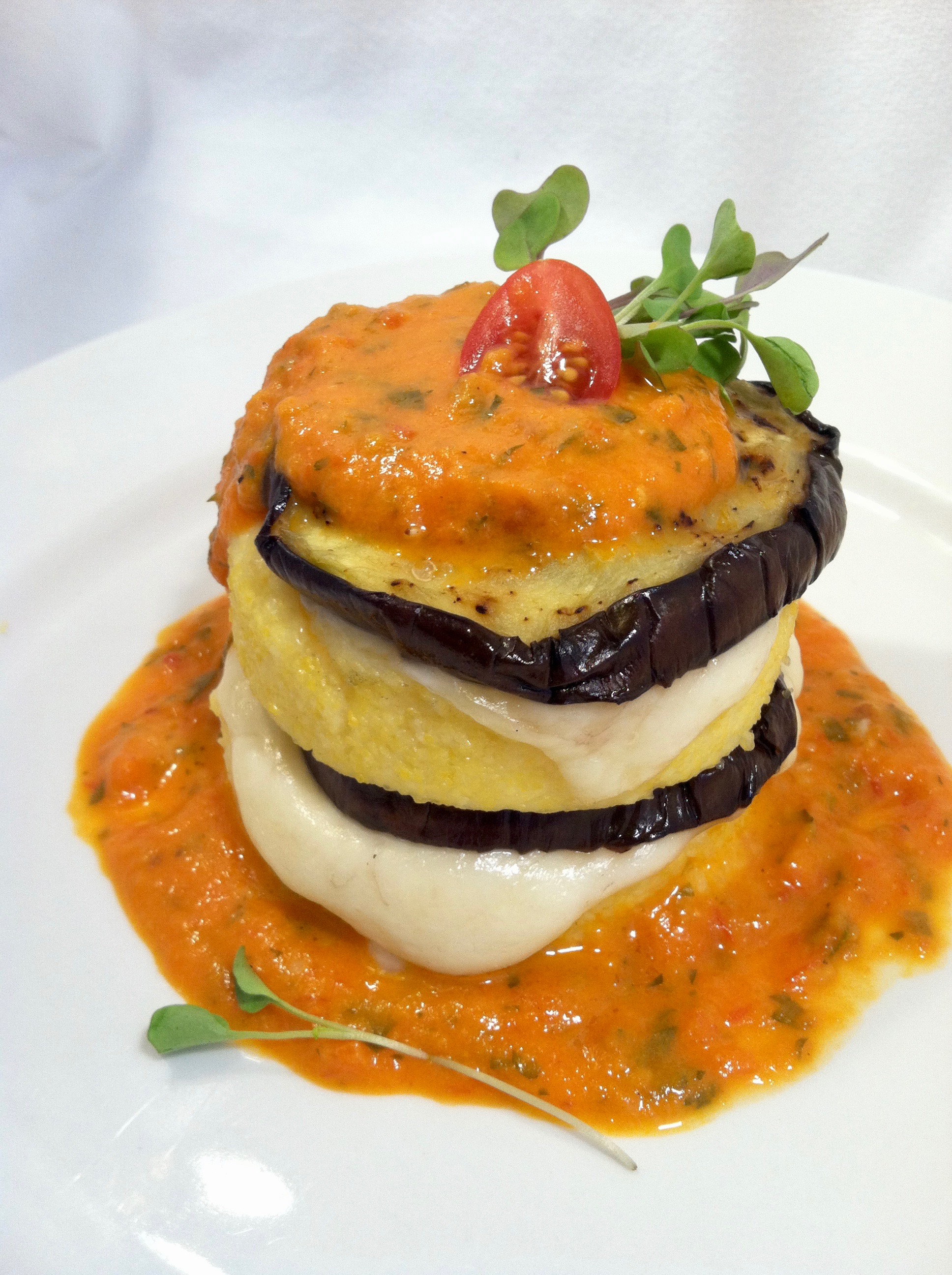Stacked Polenta, Eggplant, & Smoked Mozzarella Chef Elham Cooks